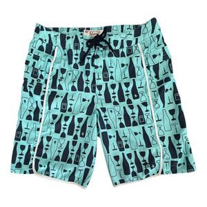 Original Penguin Swim Trunks Mens 32 Bottle Glass Print Board Shorts Polyester